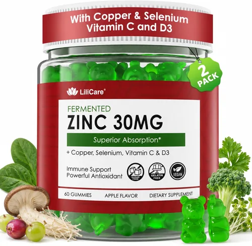 Gomitas de zinc + cobre, selenio, vitamina C y D3, suplementos de zinc fermentados para mujeres y hombres con saúco, gomitas inmunes diarias,