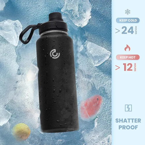 Miniatura 4 de Botella de agua deportiva de 40 onzas, botella de agua aislada con asa, acero inoxidable, simple y moderna, adecuada para viajes, escuela, niño