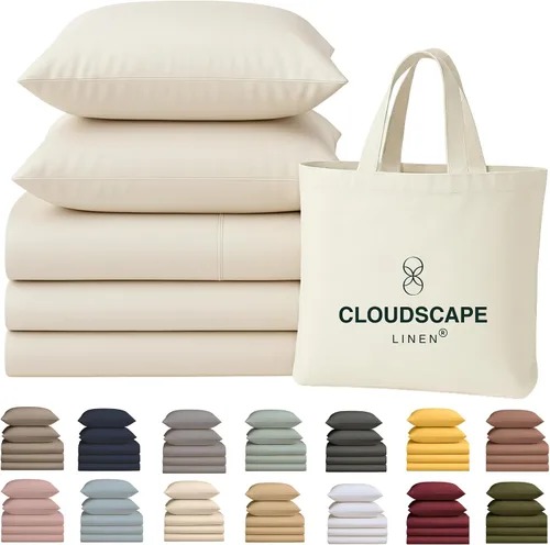 Miniatura 45 de Cloud Scape Linen - Juego de sábanas de 100% algodón egipcio, tamaño individual, juego de ropa de cama de lujo de 3 piezas, 400 hilos, calidad
