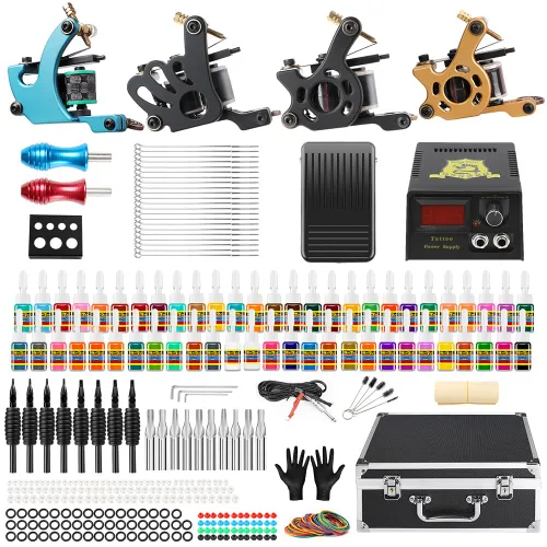 Miniatura 8 de Solong Kit Completo de Tatuaje 4 Pistolas de Máquina Pro 54 Tintas Fuente de Alimentación Pedal de Pie Agujas Agarres Puntas Estuche de Transporte