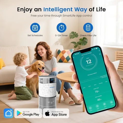 Miniatura 6 de Purificador de aire para mascotas domésticas con WiFi inteligente de hasta 4000 pies cuadrados, HEPA H13 para pelo flotante de mascotas, caspa