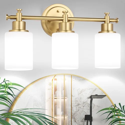 Miniatura 15 de Lámparas de baño negras de 3 luces, modernas luces de tocador sobre el espejo, apliques de pared de baño con pantalla de vidrio blanco, enchufe E26
