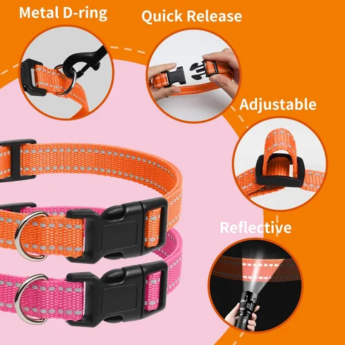 Miniatura 3 de Correa de repuesto para collar de choque, 3/4 pulgadas, paquete de 2, collar de perro ajustable reflectante, naranja y rosa, tamaño de cuello de 8 a