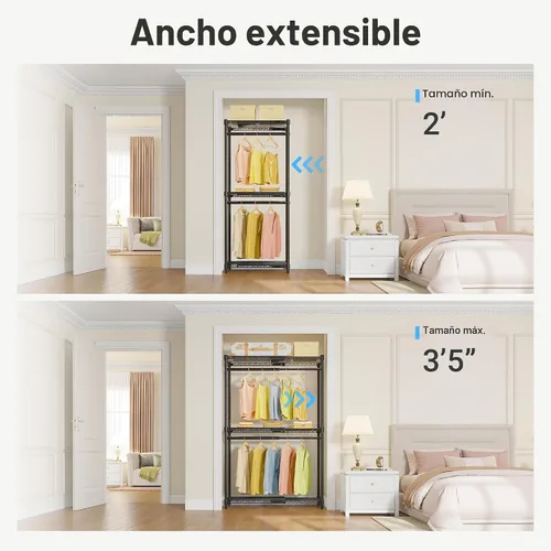 Miniatura 2 de VIPEK X1 - Perchero de ropa expandible resistente, ajustable de 2' a 3'5", con estantes ajustables y varillas para colgar, perchero de metal