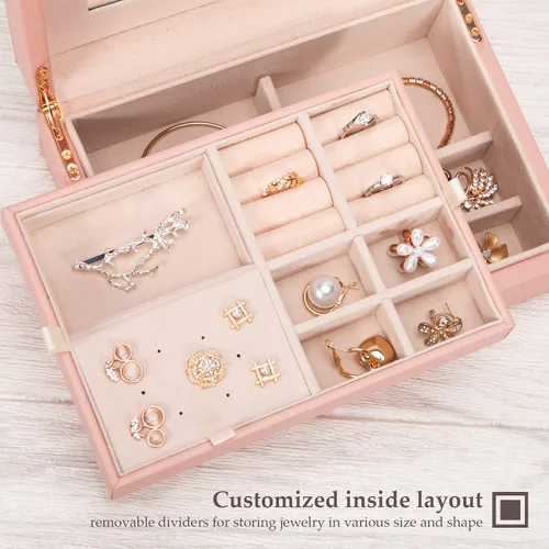 Miniatura 2 de LANDICI Organizador de joyas para mujeres y adolescentes, estuche grande de almacenamiento de joyas con espejo y bandeja extraíble de 2 capas