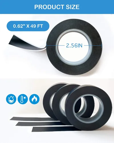 Miniatura 2 de Wapodeai 3 cintas eléctricas, cinta eléctrica negra de alta calidad, ignífuga para interiores y exteriores, resistente a altas temperaturas, 0.62