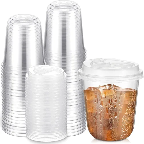 Miniatura 14 de Baderke 50 juegos de vasos de plástico transparente de 16 onzas con tapas, tazas de café helado resistentes con tapas, vasos de plástico desechables
