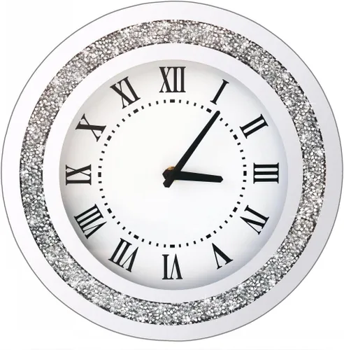 Miniatura 2 de Reloj de pared redondo con espejo plateado de 12 pulgadas con cristales brillantes y diamantes de imitación para decoración de pared, espejo