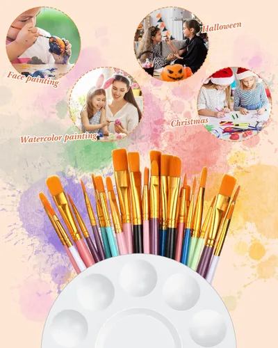 Miniatura 2 de Juego de 16 pinceles de pintura, juego de 176 piezas de suministros de pintura, incluye 160 pinceles de pintura acrílica coloridos, 16 paletas