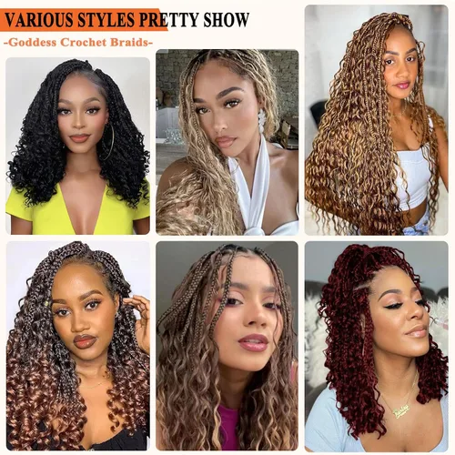 Miniatura 6 de Flagship 9 Paquetes Goddess Box Braids Cabello de Ganchillo para Mujeres Negras - 10 Pulgadas Pre-enrollado con Puntas Rizadas, Estilo Bohemio