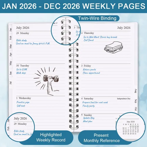 Miniatura 2 de Agenda/calendario de bolsillo 2024, organizador semanal y mensual A6 + diario p/realizar seguimiento de objetivos, fácil organización de tu vida Azul
