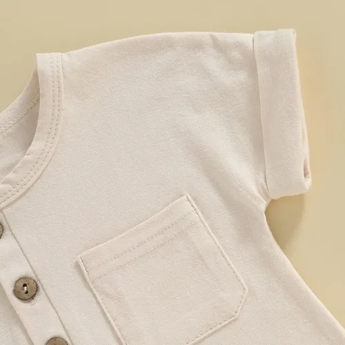Miniatura 64 de Mameluco unisex de manga corta para bebé recién nacido, con botones, de una pieza, ropa de color sólido