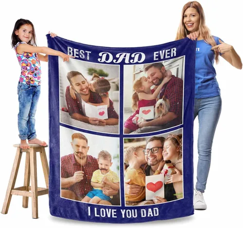 Miniatura 17 de Manta personalizada para el Día del Padre, regalos para papá, mantas personalizadas con fotos, mantas personalizadas de collage de fotos, manta suave