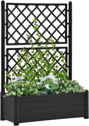 Miniatura 10 de Maceta de jardín con enrejado de 39.4 x 16.9 x 55.9 pulgadas, PP gris piedra, cama de jardín elevada, macetas al aire libre para jardín de hierbas