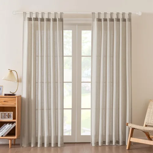 Miniatura 17 de FantasDecor Cortinas de lino de 63 pulgadas de largo, 2 paneles con pestañas superiores para sala de estar/dormitorio, cortinas texturizadas de lino
