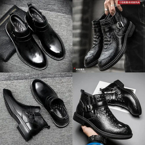Miniatura 3 de Botas de cuero genuino con estampado para hombre, para otoño e invierno, de alta altura, con correa estilo Bukle