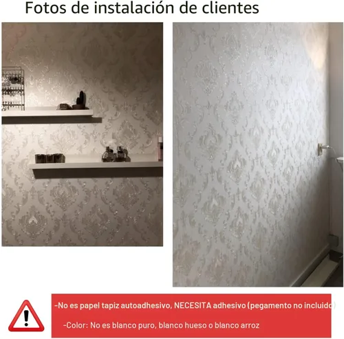 Miniatura 2 de AMINAH DECO Papel tapiz floral texturizado de damasco blanco crema, papel de pared no tejido, para decoración del hogar, 20.8 x 393.00 pulgadas