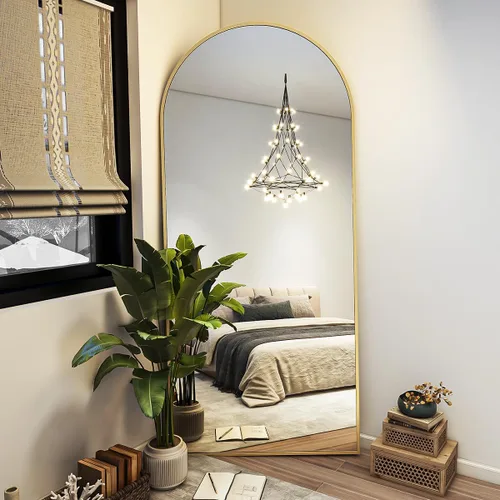 Miniatura 12 de BEAUTYPEAK Espejo de Piso de Cuerpo Completo Arqueado de 64"x21", Espejo de Longitud Completa para Colgar o Apoyar con Parte Superior Arqueada, Plata