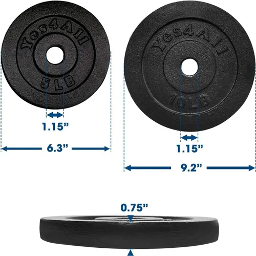 Miniatura 3 de Yes4All Juego de mancuernas ajustables de hierro fundido de 1.15 pulgadas, 30 libras, para gimnasio en casa, entrenamiento de fuerza, entrenamiento