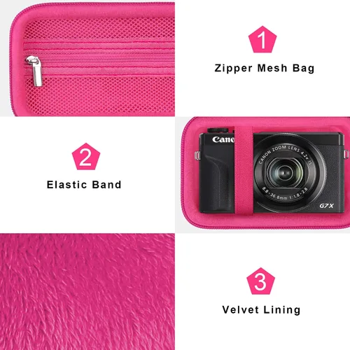 Miniatura 7 de Canboc Funda de transporte para cámara digital Canon PowerShot G7X Mark III/G7X Mark II/SX740/SX730, bolsillo de malla compatible con cable USB