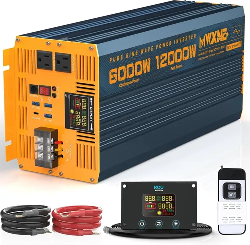 Miniatura 16 de Inversor de Potencia de Onda Sinusoidal Pura de 1200 Vatios DC 12V a 110V AC Convertidor con Dos Salidas de CA, Puertos USB de Carga Rápida
