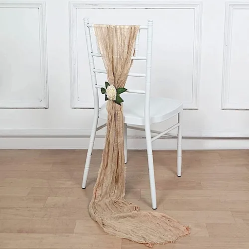Miniatura 4 de 5 fajas de gasa beige para silla de algodón, para bodas, fiestas, eventos, recepción, catering, suministros de decoración para el hogar