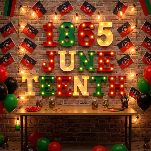 Miniatura 3 de Honoson 14 Pcs Juneteenth Party Decorations 1865 Juneteenth LED Letter Lights Sign Table Decoration for Freedom Day Party African American Festival