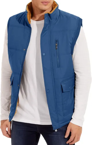 Miniatura 3 de MAGCOMSEN Chalecos de abrigo para hombre, con cremallera completa, sin mangas, con forro polar, chaleco acolchado con cuello alto