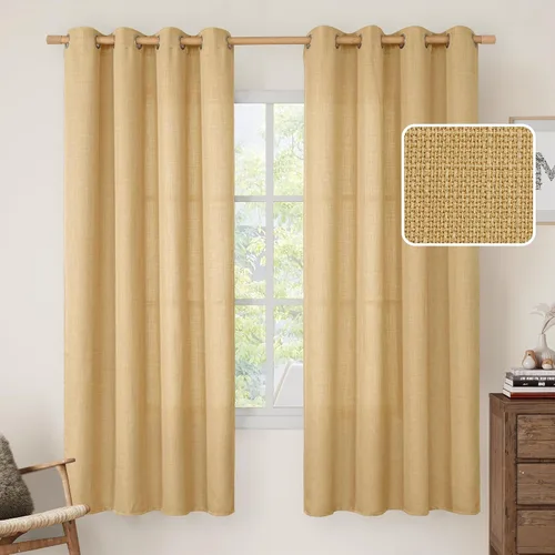 Miniatura 129 de LAMIT Cortinas de lino sintético para dormitorio, paneles filtrantes de luz, cortinas de lino con protección de privacidad con ojales para ventanas