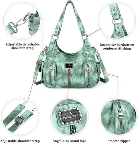 Miniatura 5 de Angelkiss Monederos grandes y bolsos para mujer, de piel sintética lavada, bolso cruzado de hombro