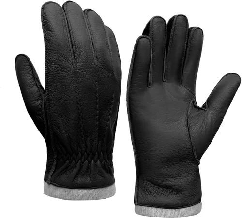 Miniatura 5 de MGGMOKAY Guantes de cuero para hombre, guantes de piel de ciervo suave con forro de cachemira