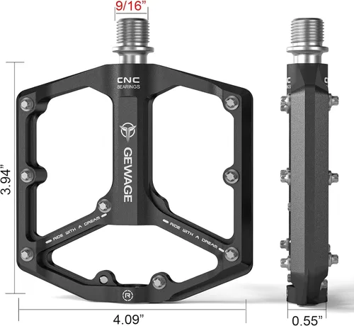 Miniatura 6 de Pedales de bicicleta de carretera/montaña - Pedales de bicicleta de 3 rodamientos - Pedales planos mecanizados CNC de 9/16 pulgadas con clavos Negro