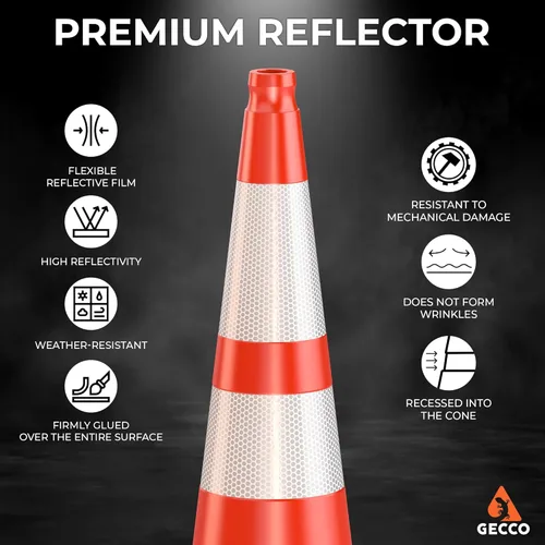 Miniatura 4 de GECCO ™ Paquete de 8 conos de tráfico naranjas pesados de 36 pulgadas y 10 libras Conos de seguridad grandes, conos naranjas, conos