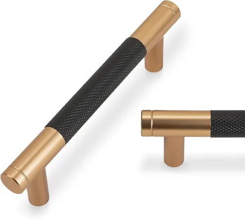 Miniatura 37 de Paquete de 10 tiradores para gabinete de cocina, tiradores mate negro y bronce champán, tiradores de cajón estriados negros, herrajes de cocina