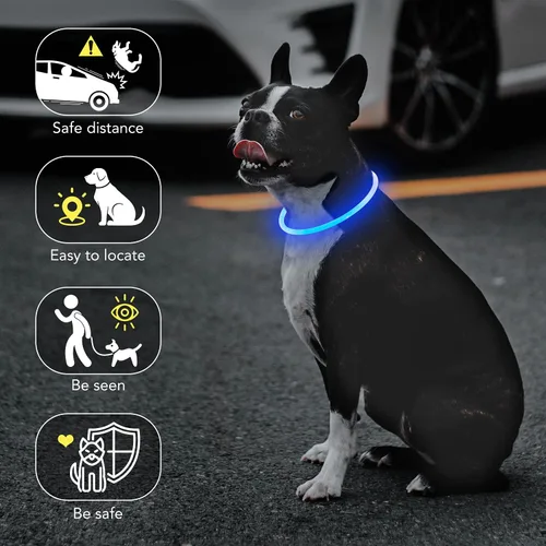 Miniatura 3 de Colaseeme Collar de perro con luz LED, 1 unidad recargable por USB, TPU brillante, luz de seguridad para perros pequeños, medianos y grandes, no Azul