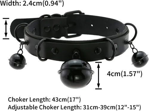Miniatura 4 de Multicolor PU Simulated Leather Black-tone Silver-tone 4cm Large Bell Rivets Neckband Choker Necklace