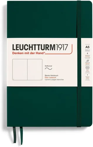 LEUCHTTURM1917 - Cuaderno de tapa blanda mediano A5 - 123 páginas numeradas para escritura y diario (Verde bosque, liso)