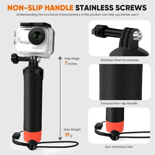 Miniatura 5 de Funda impermeable y agarre flotante compatible con Insta360 GO 3, carcasa protectora de buceo subacuático con accesorios de soporte