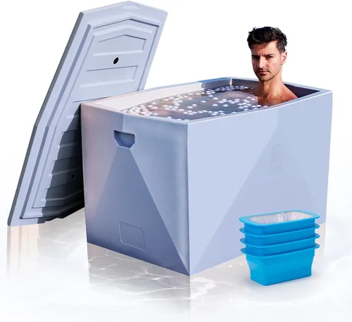ICECON Bañera de inmersión fría profesional, baño de hielo rotomoldeado resistente para atletas, incluye 4 moldes de bloque de hielo, diseño con