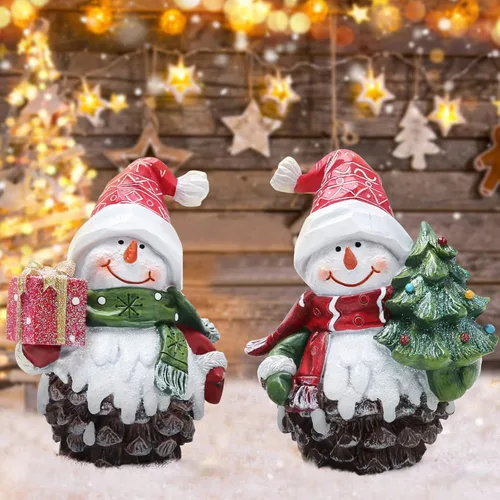 Miniatura 5 de Hodao 2 piezas Figuras de muñeco de nieve de Navidad, conos de pino de Navidad, decoraciones de muñeco de nieve de Navidad, figuras de muñeco
