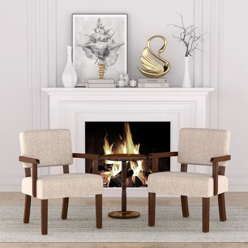 Miniatura 4 de FAGAGA Silla decorativa, sillas de sala de estar de gran tamaño con asiento suave y reposabrazos para salas de estar y comedor Beige