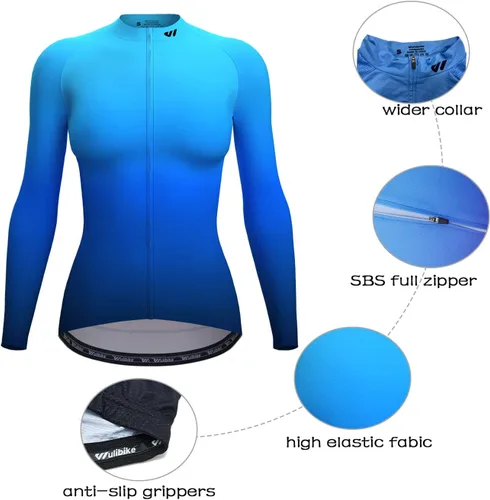 Miniatura 4 de Wulibike Maillot de ciclismo para mujer, manga larga, con bolsillos