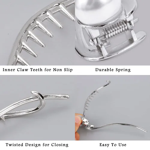 Miniatura 3 de Ahoney 4 pasadores de perlas para mujer, pinzas francesas 4.2 con perlas elegantes para cabello grueso (plata + dorado)