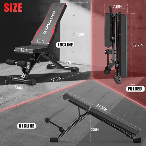 Miniatura 8 de OPPSDECOR Adjustable Weight Bench, 900LBS Capacity, 8+4+2 Positions, 18.5" Seat Height, Easy Assembly Foldable Workout Bench for Home Gym Strength