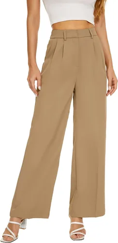 FUNYYZO Pantalones de trabajo de cintura alta para mujer, pantalones de vestir casuales de oficina con bolsillos 2023