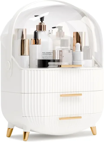 Miniatura 7 de lurcns Organizador de maquillaje y almacenamiento para cosméticos, cuidado de la piel con tapa y cajones, vitrinas para encimera, baño, regalos
