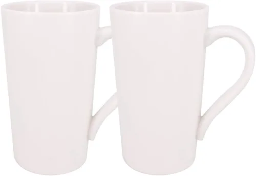 Miniatura 10 de Paquete de 2 tazas de café de 16 onzas, taza de cerámica blanca pura, simple, grande, alta, de cerámica, para té con leche, taza de café con asa