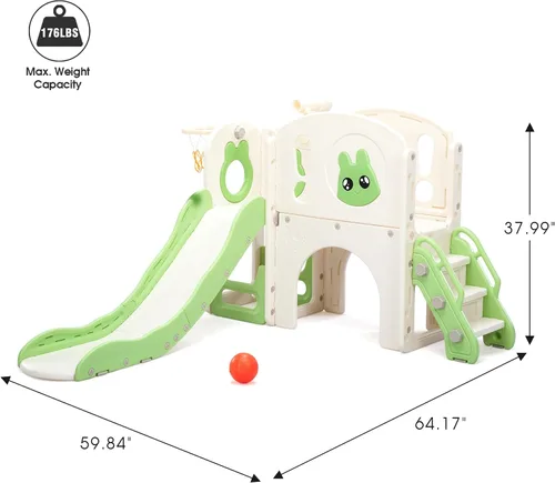 Miniatura 2 de Jaxpety Juego de tobogán y escalador 8 en 1 para niños pequeños, parque infantil con escaleras, túnel, telescopio, almacenamiento, aro de baloncesto