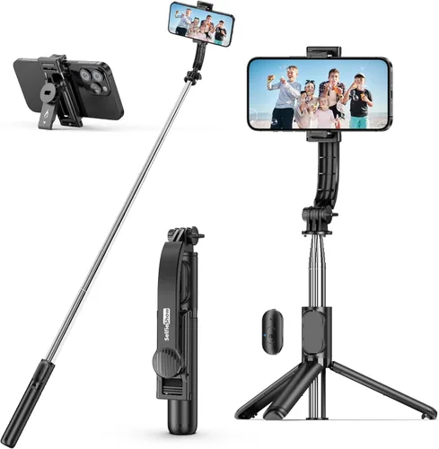 SelfieShow Selfie Stick, Palo de Selfie Extensible con Trípode, Control Remoto Inalámbrico y Soporte de Trípode, Portátil, Ligero, Compatible con