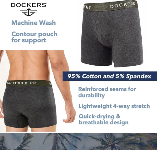 Miniatura 5 de Dockers Calzoncillos tipo bóxer elásticos de algodón para hombre, paquete de 4
